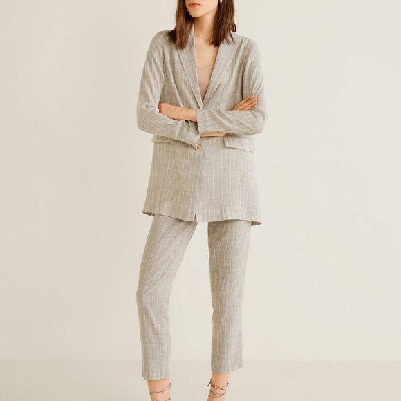 Beige Linen Blend Blazer - Picture 5 of 11